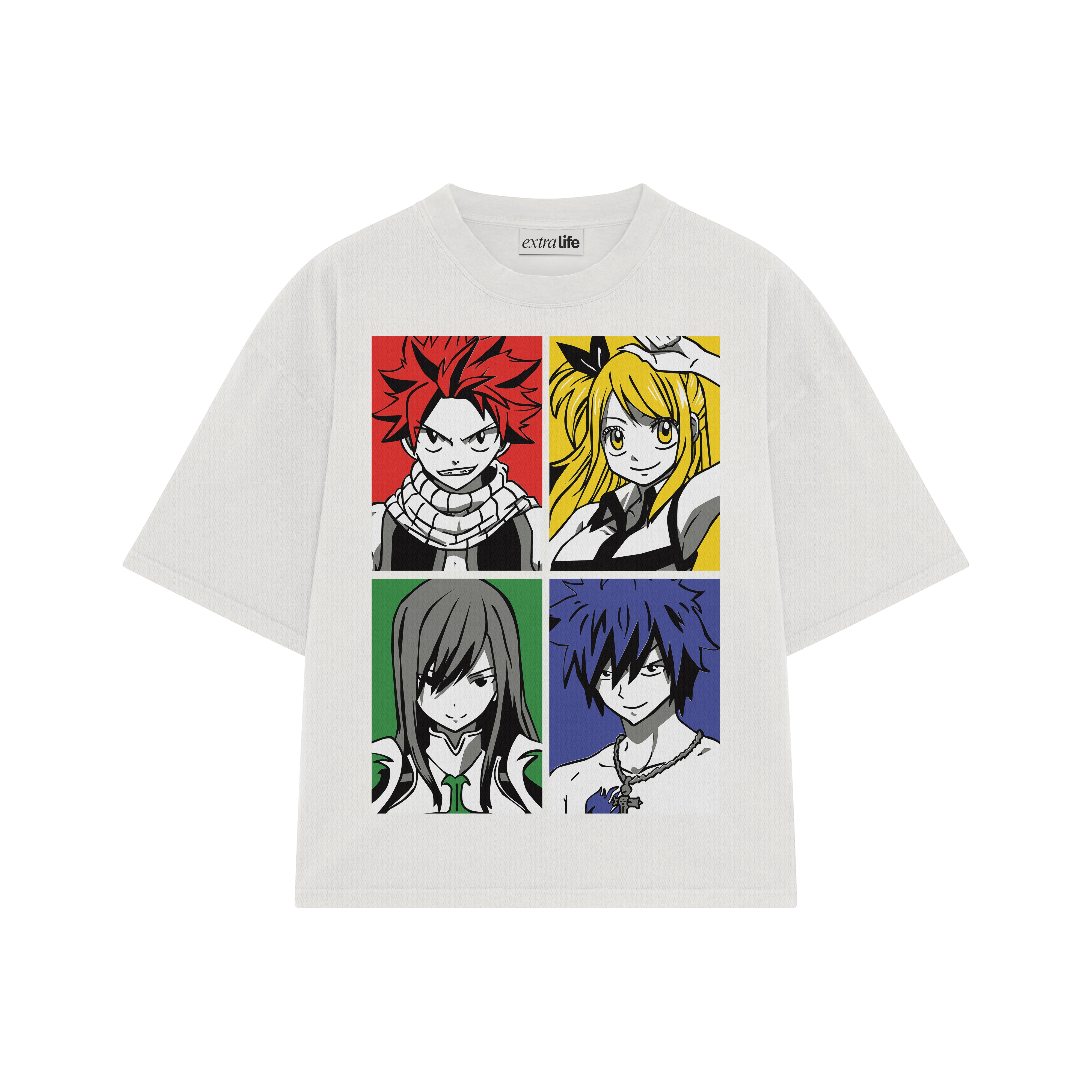 Playera streetwear premium de anime y gaming ExtraLife MX, corte boxy oversized drop shoulder heavyweight en color Deep Black y Off-White, moda urbana mexicana de culto.