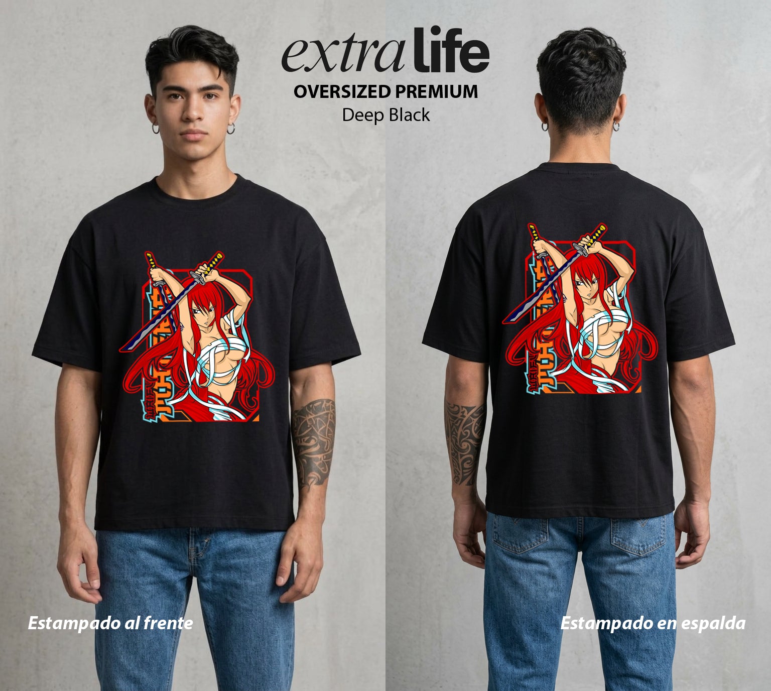 El Gremio de Magos | La Titania del Gremio #01442 - Playera Oversized Premium | Deep Black - Foto en modelo