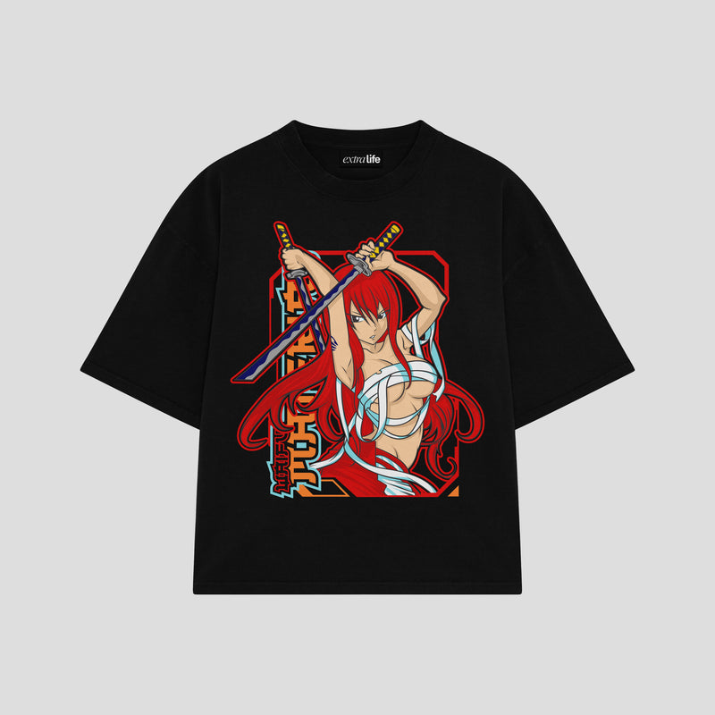 Playera streetwear premium de anime y gaming ExtraLife MX, corte boxy oversized drop shoulder heavyweight en color Deep Black y Off-White, moda urbana mexicana de culto.