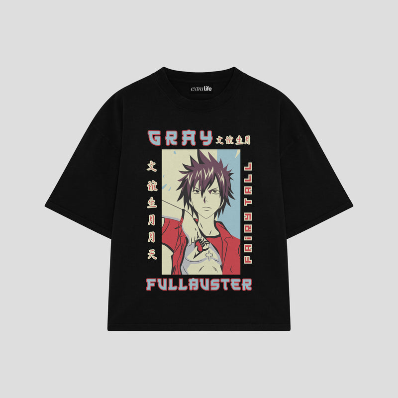 Playera streetwear premium de anime y gaming ExtraLife MX, corte boxy oversized drop shoulder heavyweight en color Deep Black y Off-White, moda urbana mexicana de culto.