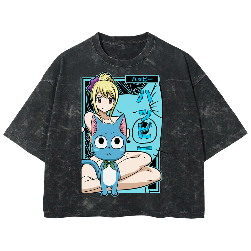 Playera streetwear premium de anime y gaming ExtraLife MX, corte boxy deluxe mineral wash heavyweight en color Acid Wash, moda urbana mexicana de culto.