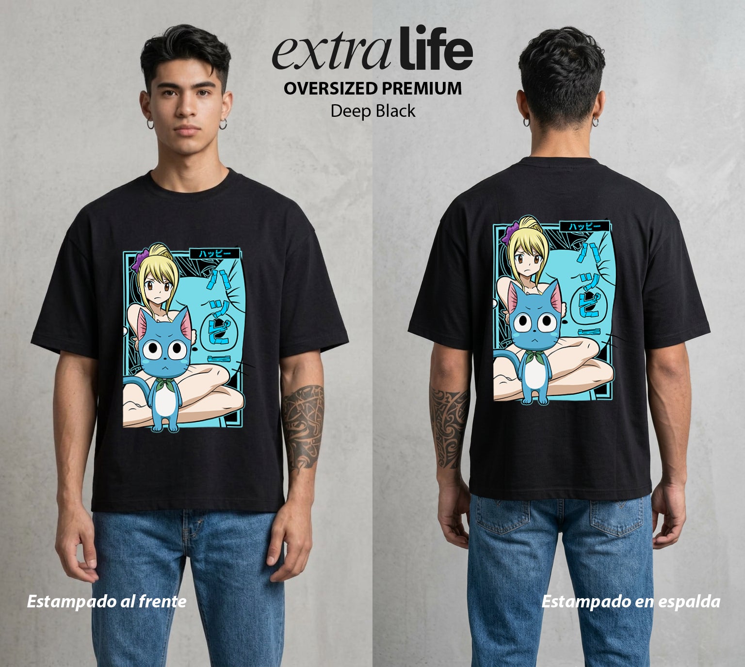 El Gremio de Magos | El Neko Volador #01444 - Playera Oversized Premium | Deep Black - Foto en modelo