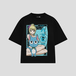 Playera streetwear premium de anime y gaming ExtraLife MX, corte boxy oversized drop shoulder heavyweight en color Deep Black y Off-White, moda urbana mexicana de culto.