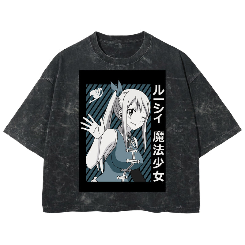 Playera streetwear premium de anime y gaming ExtraLife MX, corte boxy deluxe mineral wash heavyweight en color Acid Wash, moda urbana mexicana de culto.
