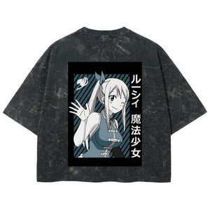 Playera streetwear premium de anime y gaming ExtraLife MX, corte boxy deluxe mineral wash heavyweight en color Acid Wash, moda urbana mexicana de culto.