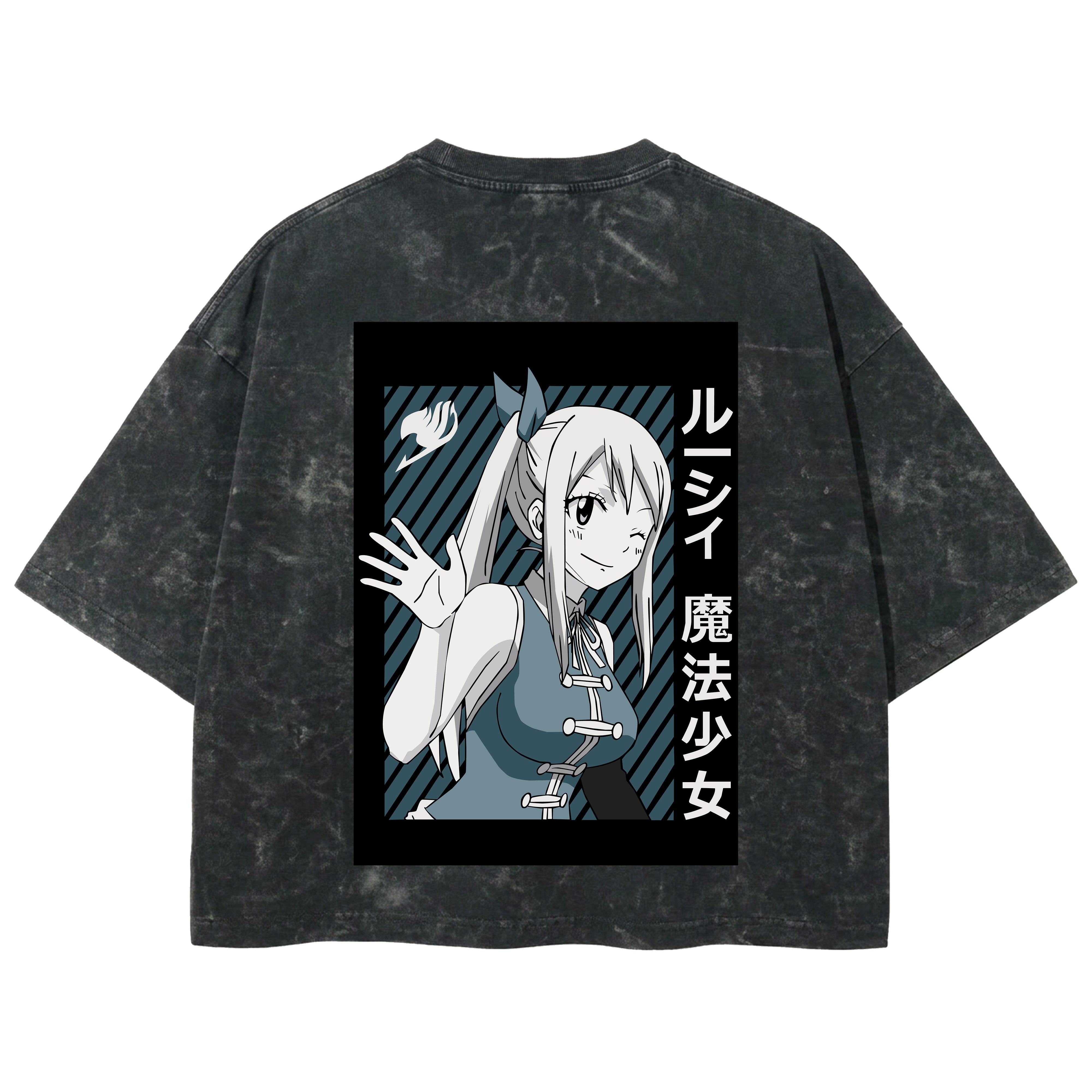 Playera streetwear premium de anime y gaming ExtraLife MX, corte boxy deluxe mineral wash heavyweight en color Acid Wash, moda urbana mexicana de culto.