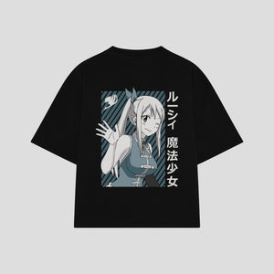Playera streetwear premium de anime y gaming ExtraLife MX, corte boxy oversized drop shoulder heavyweight en color Deep Black y Off-White, moda urbana mexicana de culto.