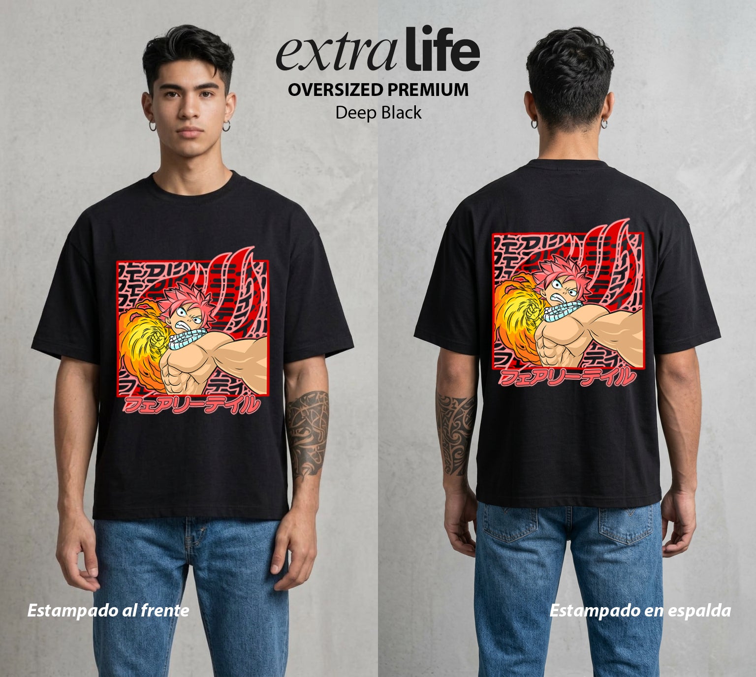 El Gremio de Magos | El Fuego del Gremio #01447 - Playera Oversized Premium | Deep Black - Foto en modelo