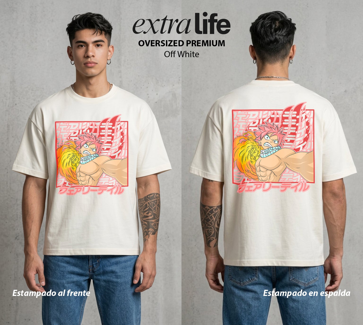 El Gremio de Magos | El Fuego del Gremio #01447 - Playera Oversized Premium | Off White - Foto en modelo