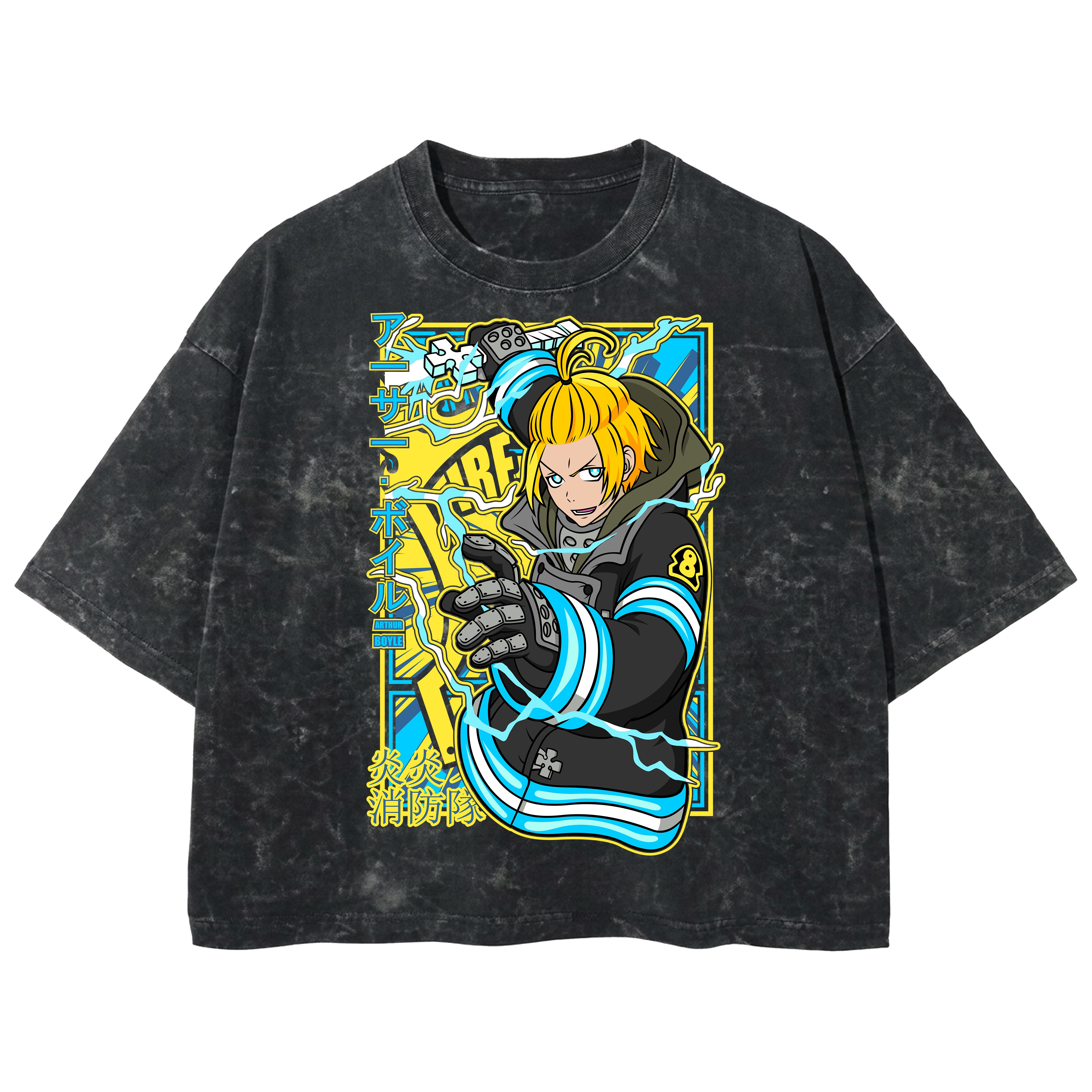 Playera streetwear premium de anime y gaming ExtraLife MX, corte boxy deluxe mineral wash heavyweight en color Acid Wash, moda urbana mexicana de culto.