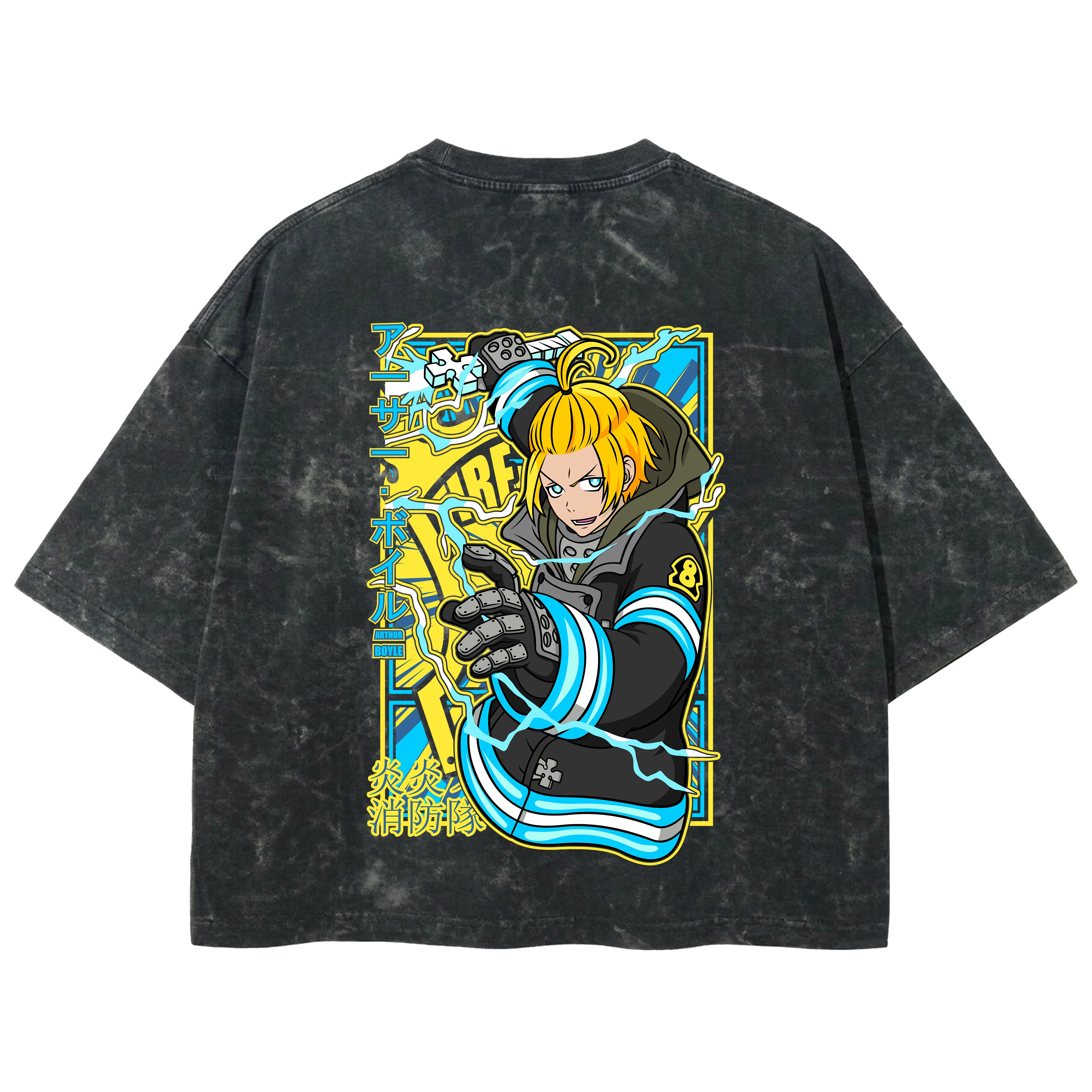 Playera streetwear premium de anime y gaming ExtraLife MX, corte boxy deluxe mineral wash heavyweight en color Acid Wash, moda urbana mexicana de culto.