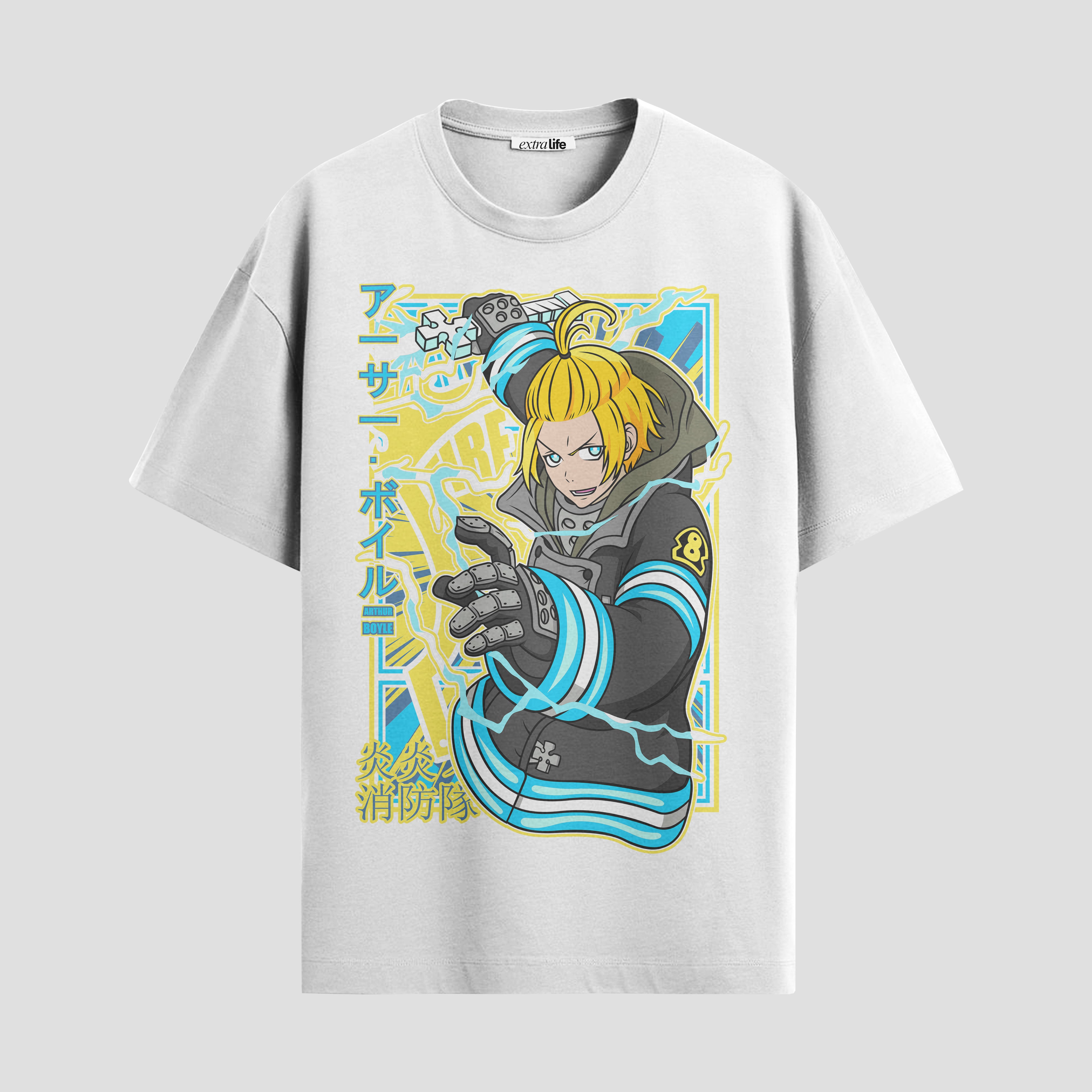 Playera urbana de anime y gaming ExtraLife MX, corte Standard Fit unisex ligero y transpirable en color Deep Black y Pure White, ropa de uso diario para gym y casual.