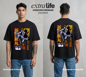 Los Bomberos del Infierno | Los Gemelos del Fuego #01451 - Playera Oversized Premium | Deep Black - Foto en modelo