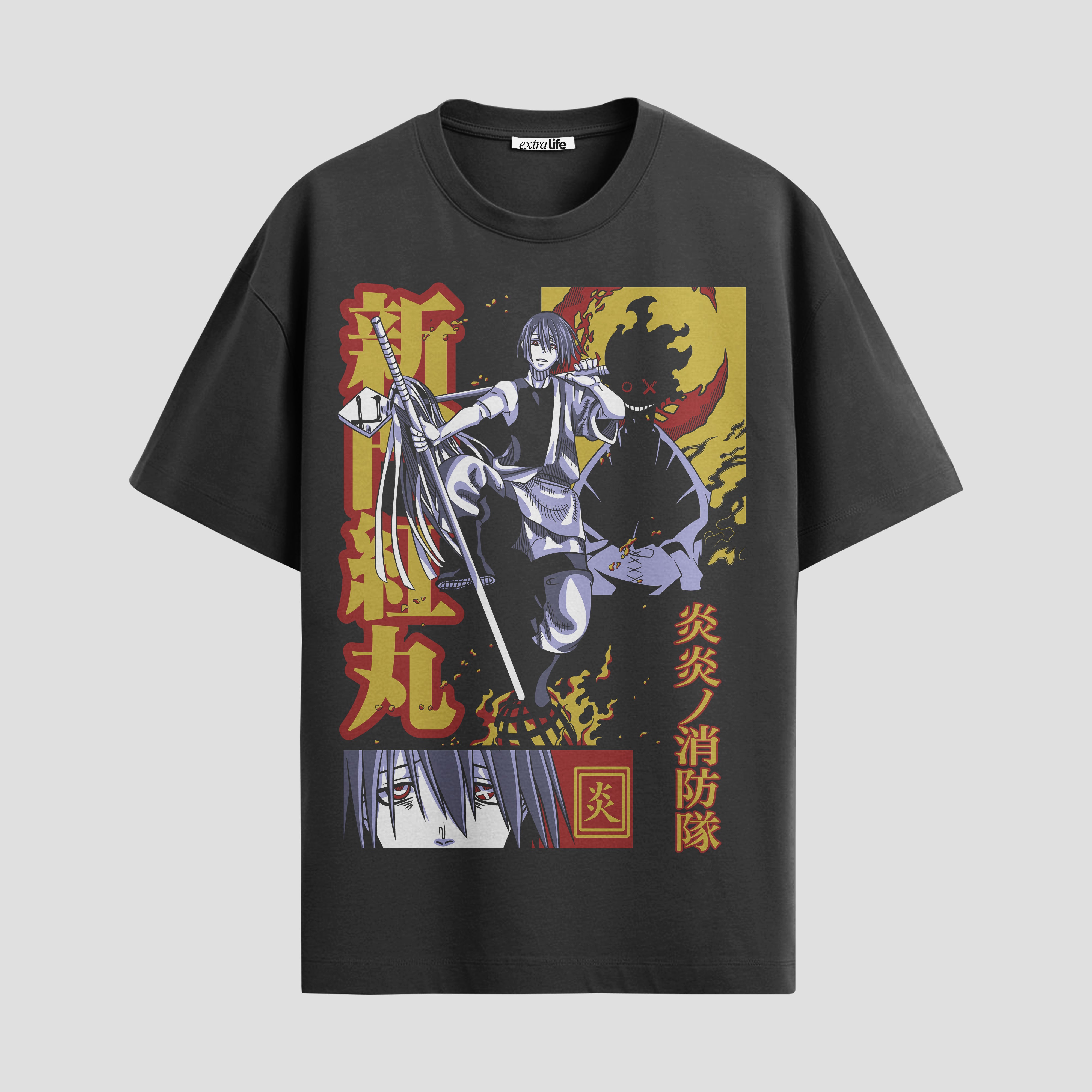 Playera urbana de anime y gaming ExtraLife MX, corte Standard Fit unisex ligero y transpirable en color Deep Black y Pure White, ropa de uso diario para gym y casual.