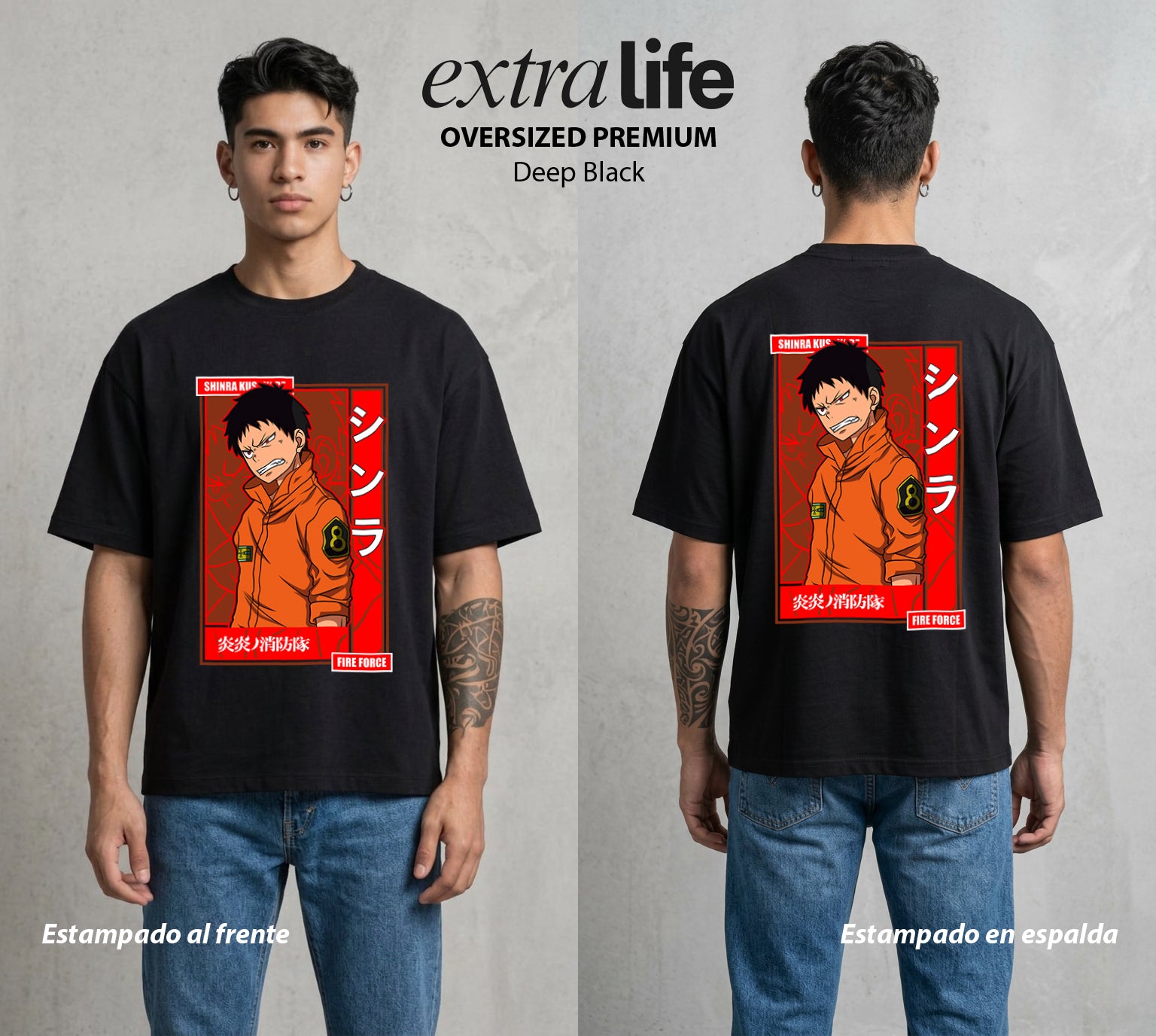 Los Bomberos del Infierno | El Pie del Diablo #01452 - Playera Oversized Premium | Deep Black - Foto en modelo