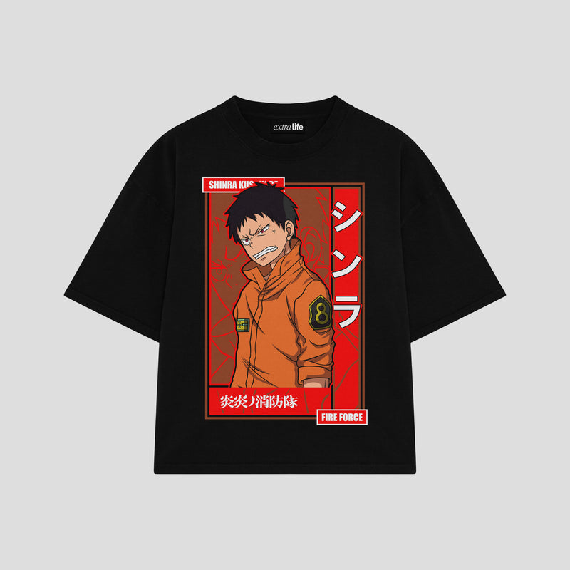 Playera streetwear premium de anime y gaming ExtraLife MX, corte boxy oversized drop shoulder heavyweight en color Deep Black y Off-White, moda urbana mexicana de culto.