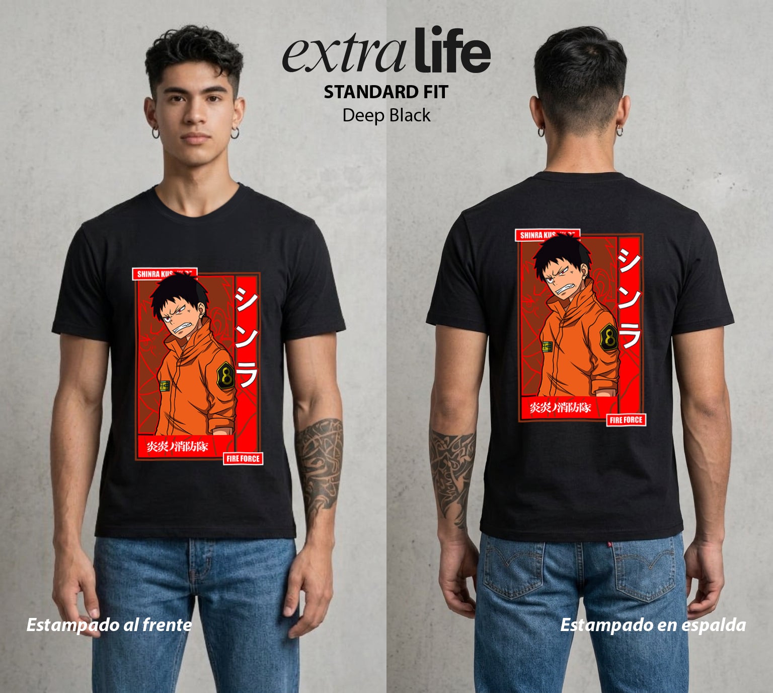 Los Bomberos del Infierno | El Pie del Diablo #01452 - Playera Standard Fit | Deep Black - Foto en modelo