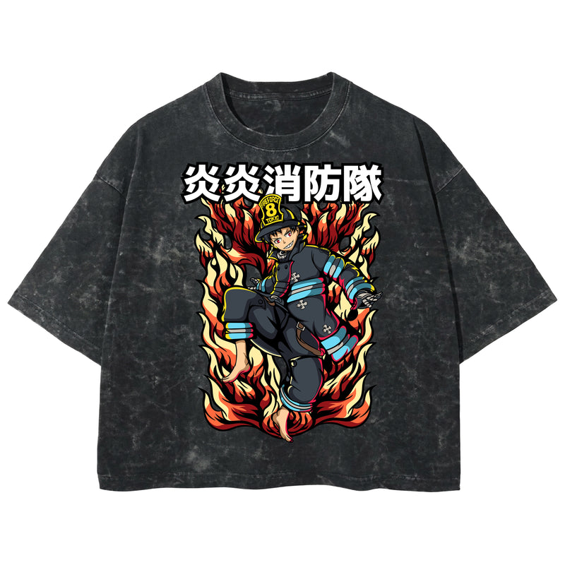Playera streetwear premium de anime y gaming ExtraLife MX, corte boxy deluxe mineral wash heavyweight en color Acid Wash, moda urbana mexicana de culto.