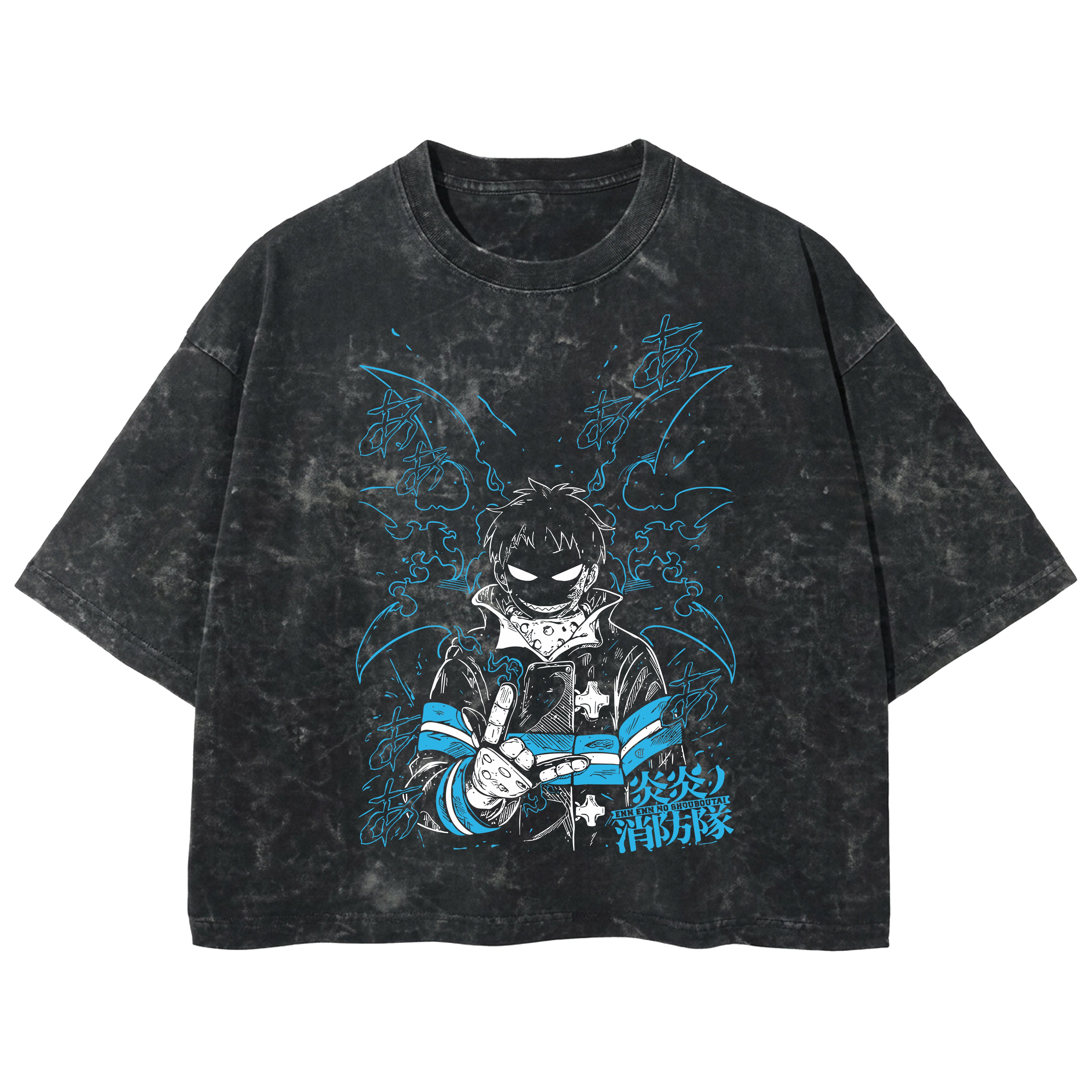Playera streetwear premium de anime y gaming ExtraLife MX, corte boxy deluxe mineral wash heavyweight en color Acid Wash, moda urbana mexicana de culto.