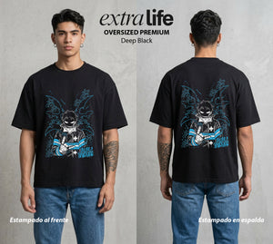 Los Bomberos del Infierno | El Saltador del Fuego #01454 - Playera Oversized Premium | Deep Black - Foto en modelo