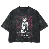 Playera streetwear premium de anime y gaming ExtraLife MX, corte boxy deluxe mineral wash heavyweight en color Acid Wash, moda urbana mexicana de culto.