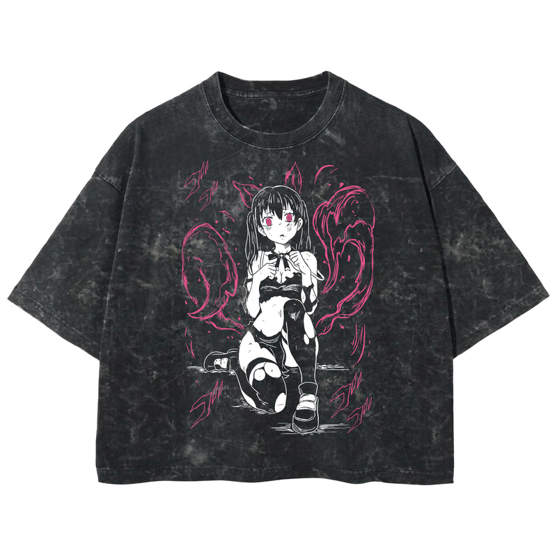 Playera streetwear premium de anime y gaming ExtraLife MX, corte boxy deluxe mineral wash heavyweight en color Acid Wash, moda urbana mexicana de culto.