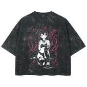 Playera streetwear premium de anime y gaming ExtraLife MX, corte boxy deluxe mineral wash heavyweight en color Acid Wash, moda urbana mexicana de culto.
