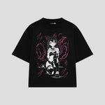 Playera streetwear premium de anime y gaming ExtraLife MX, corte boxy oversized drop shoulder heavyweight en color Deep Black y Off-White, moda urbana mexicana de culto.