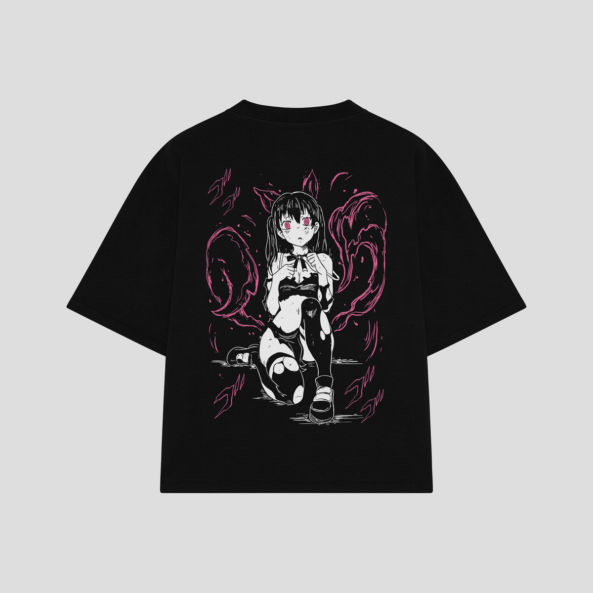 Playera streetwear premium de anime y gaming ExtraLife MX, corte oversized drop shoulder ligero y fresco en color Deep Black y Off-White, moda urbana mexicana de culto.