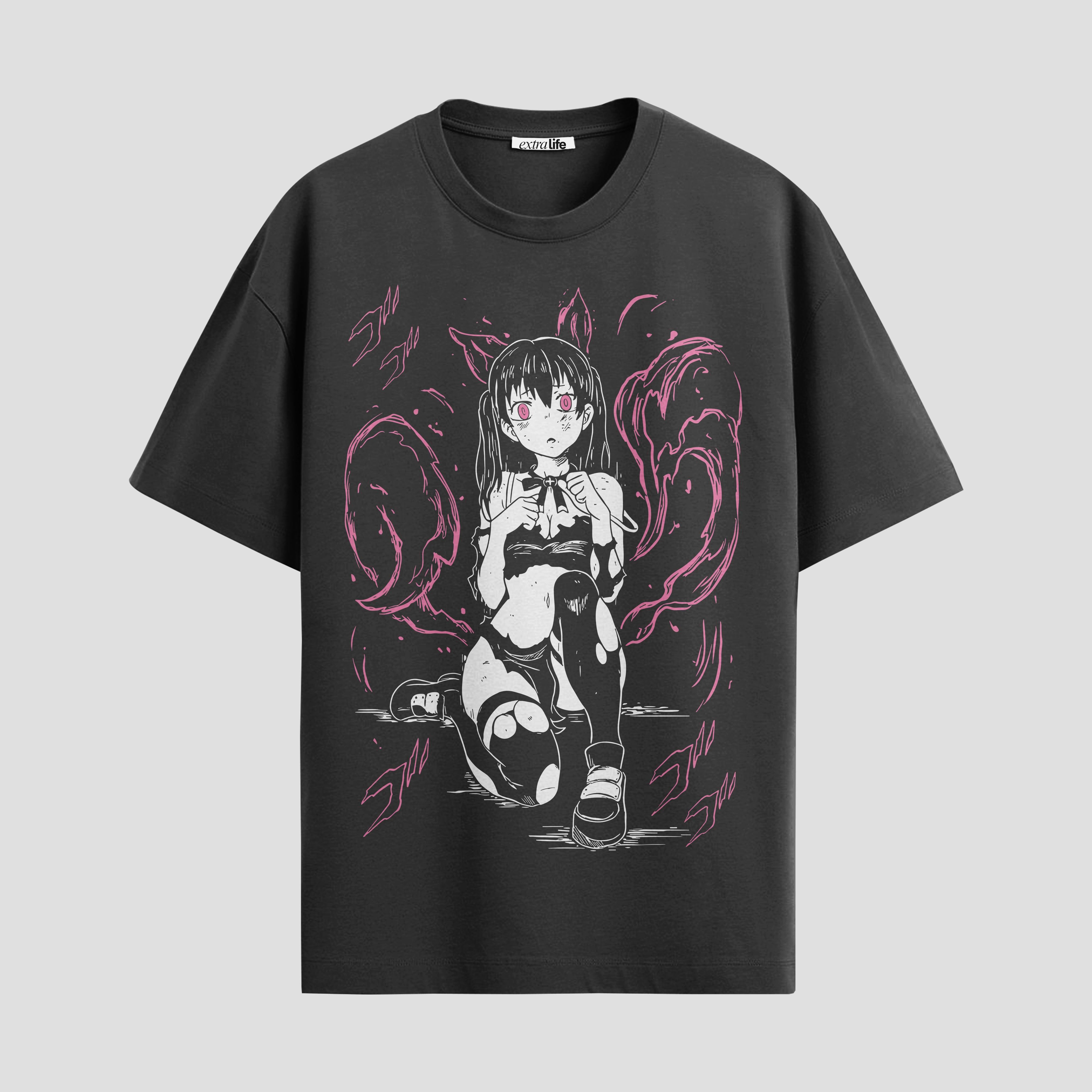 Playera urbana de anime y gaming ExtraLife MX, corte Standard Fit unisex ligero y transpirable en color Deep Black y Pure White, ropa de uso diario para gym y casual.