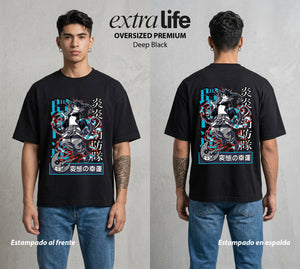 Los Bomberos del Infierno | El Calefactor Felino #01456 - Playera Oversized Premium | Deep Black - Foto en modelo