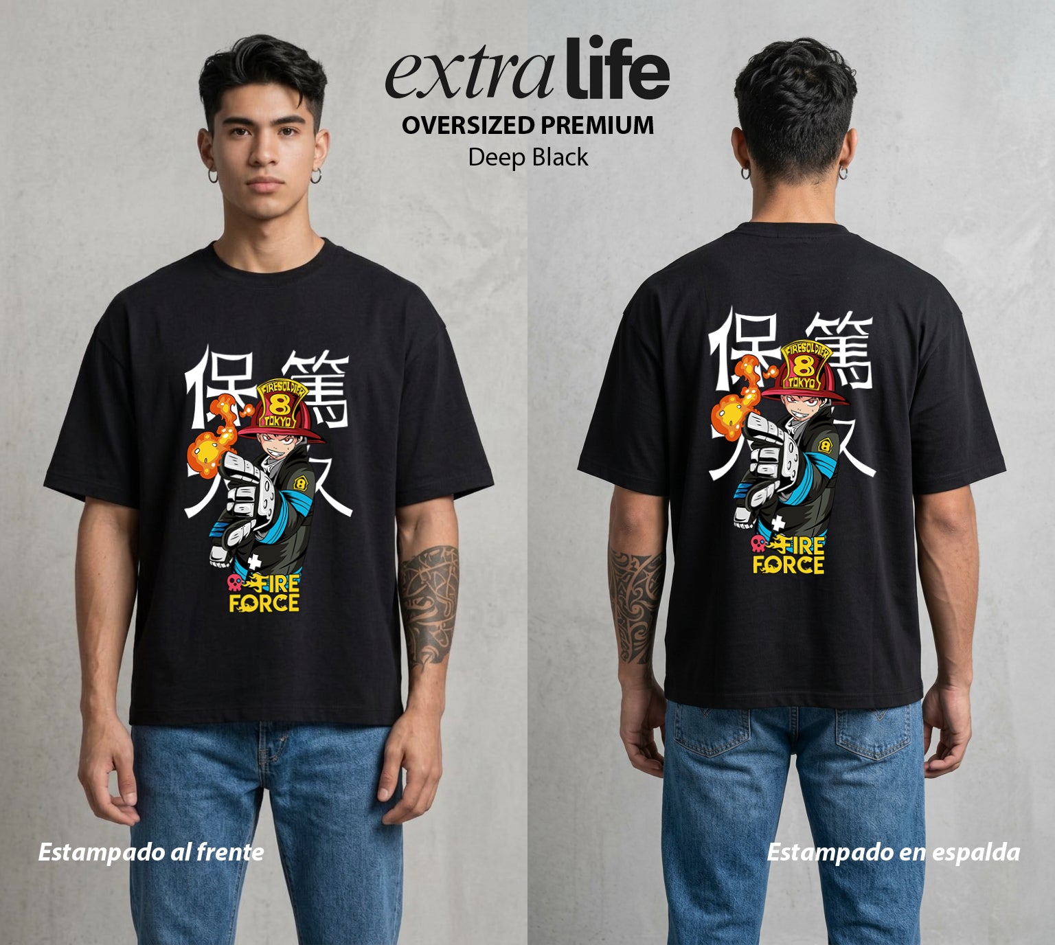 Los Bomberos del Infierno | Los Bomberos del Bien #01457 - Playera Oversized Premium | Deep Black - Foto en modelo
