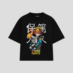 Playera streetwear premium de anime y gaming ExtraLife MX, corte boxy oversized drop shoulder heavyweight en color Deep Black y Off-White, moda urbana mexicana de culto.