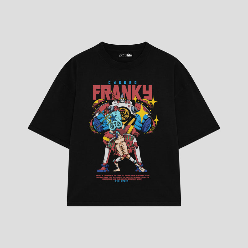 Playera streetwear premium de anime y gaming ExtraLife MX, corte boxy oversized drop shoulder heavyweight en color Deep Black y Off-White, moda urbana mexicana de culto.
