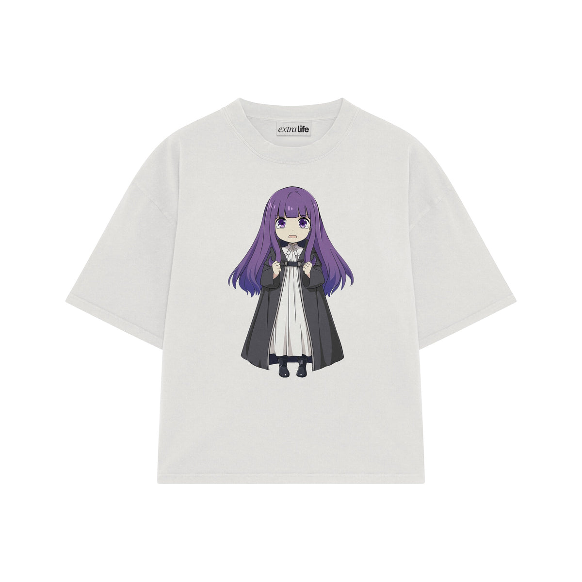 Playera streetwear premium de anime y gaming ExtraLife MX, corte oversized drop shoulder ligero y fresco en color Deep Black y Off-White, moda urbana mexicana de culto.