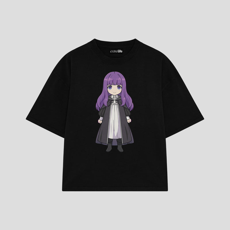 Playera streetwear premium de anime y gaming ExtraLife MX, corte boxy oversized drop shoulder heavyweight en color Deep Black y Off-White, moda urbana mexicana de culto.