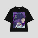 Playera streetwear premium de anime y gaming ExtraLife MX, corte boxy oversized drop shoulder heavyweight en color Deep Black y Off-White, moda urbana mexicana de culto.