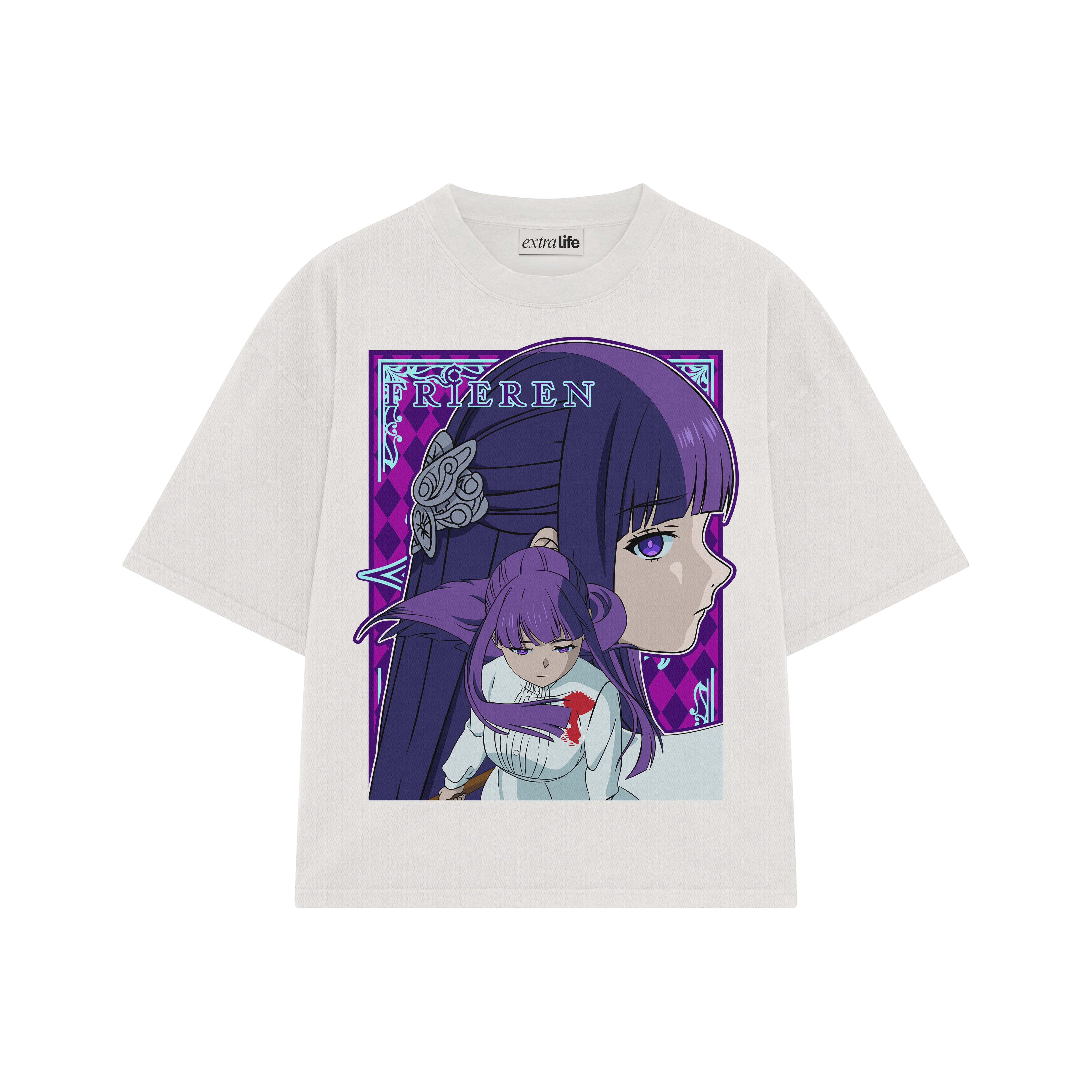 Playera streetwear premium de anime y gaming ExtraLife MX, corte boxy oversized drop shoulder heavyweight en color Deep Black y Off-White, moda urbana mexicana de culto.