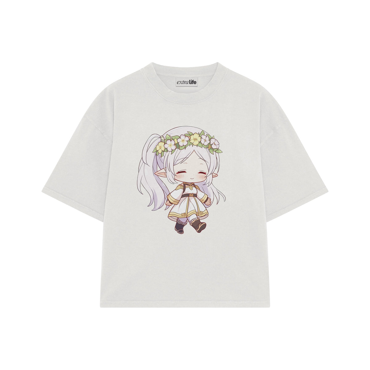 Playera streetwear premium de anime y gaming ExtraLife MX, corte oversized drop shoulder ligero y fresco en color Deep Black y Off-White, moda urbana mexicana de culto.