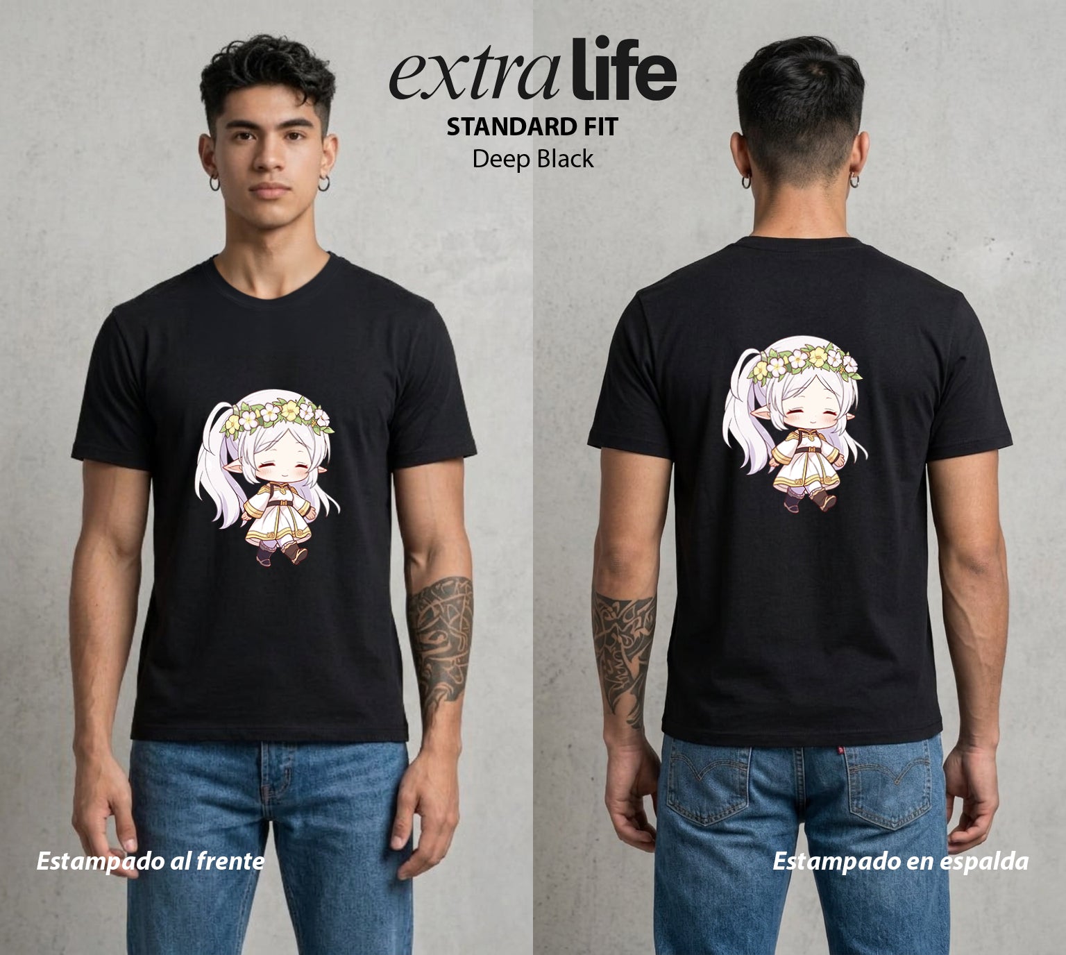 El Viaje sin Fin | La Elfa del Largo Viaje Chibi #01465 - Playera Standard Fit | Deep Black - Foto en modelo