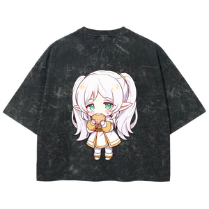 Playera streetwear premium de anime y gaming ExtraLife MX, corte boxy deluxe mineral wash heavyweight en color Acid Wash, moda urbana mexicana de culto.