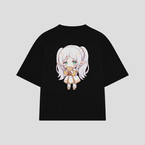 Playera streetwear premium de anime y gaming ExtraLife MX, corte boxy oversized drop shoulder heavyweight en color Deep Black y Off-White, moda urbana mexicana de culto.