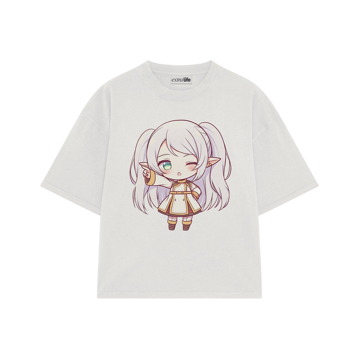 Playera streetwear premium de anime y gaming ExtraLife MX, corte oversized drop shoulder ligero y fresco en color Deep Black y Off-White, moda urbana mexicana de culto.