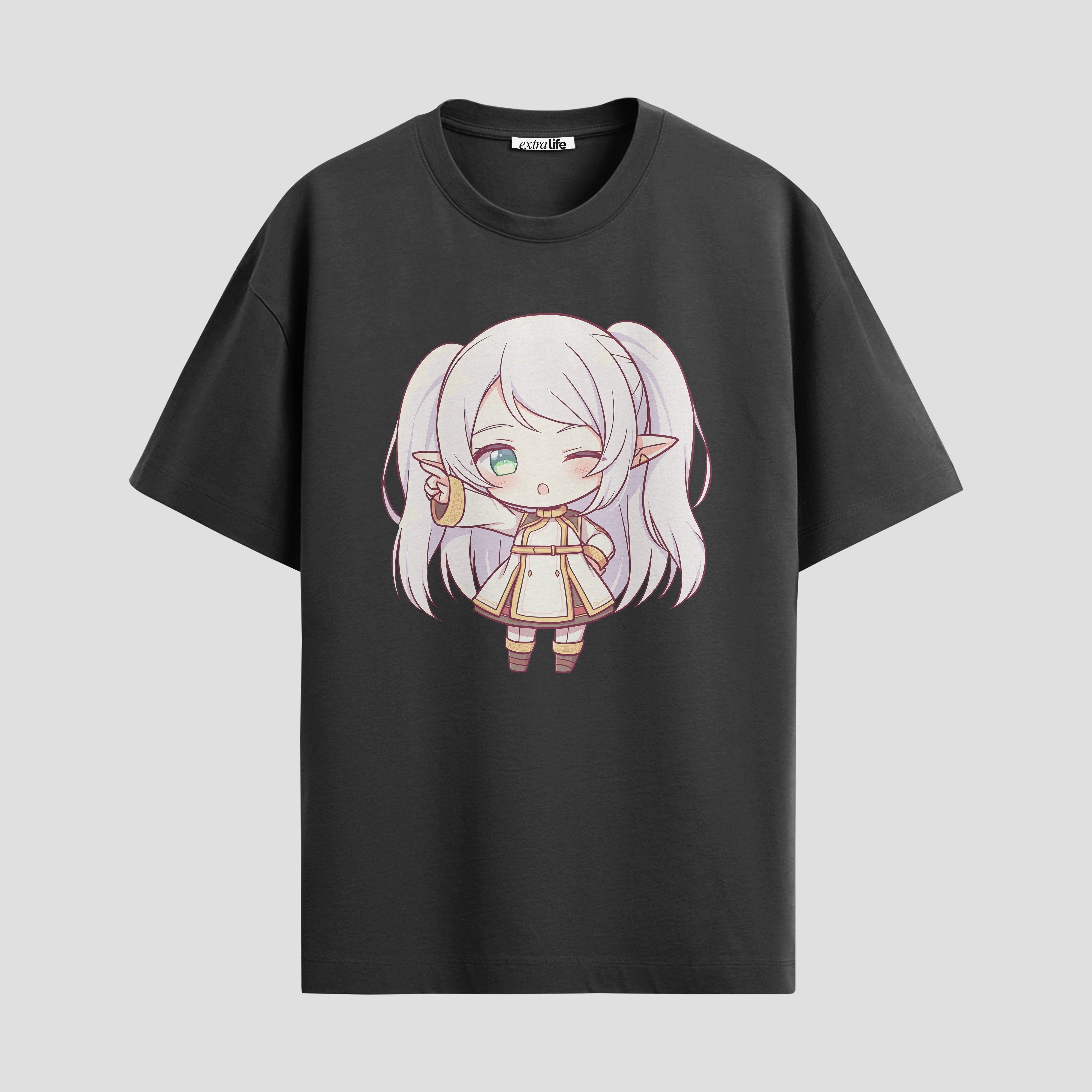 Playera urbana de anime y gaming ExtraLife MX, corte Standard Fit unisex ligero y transpirable en color Deep Black y Pure White, ropa de uso diario para gym y casual.