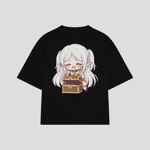 Playera streetwear premium de anime y gaming ExtraLife MX, corte boxy oversized drop shoulder heavyweight en color Deep Black y Off-White, moda urbana mexicana de culto.