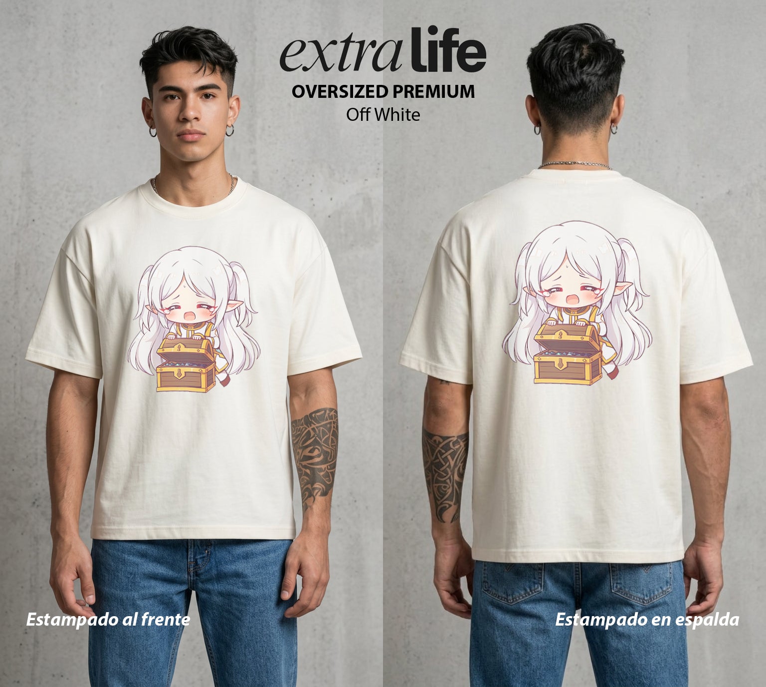 El Viaje sin Fin | La Magia del Tiempo Chibi #01469 - Playera Oversized Premium | Off White - Foto en modelo