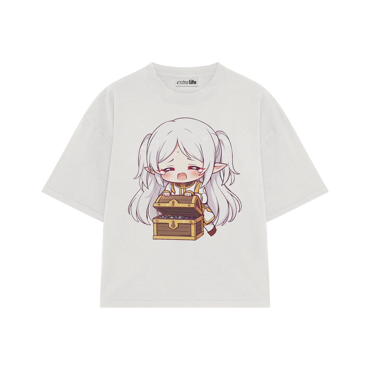 Playera streetwear premium de anime y gaming ExtraLife MX, corte oversized drop shoulder ligero y fresco en color Deep Black y Off-White, moda urbana mexicana de culto.