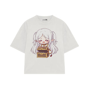 Playera streetwear premium de anime y gaming ExtraLife MX, corte boxy oversized drop shoulder heavyweight en color Deep Black y Off-White, moda urbana mexicana de culto.