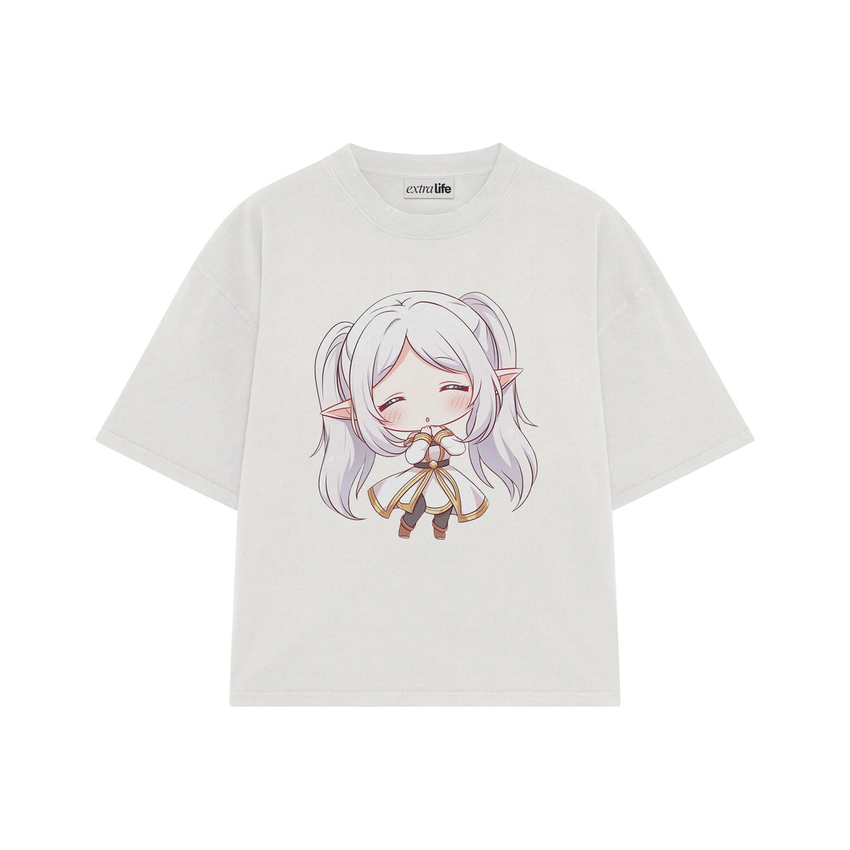 Playera streetwear premium de anime y gaming ExtraLife MX, corte oversized drop shoulder ligero y fresco en color Deep Black y Off-White, moda urbana mexicana de culto.