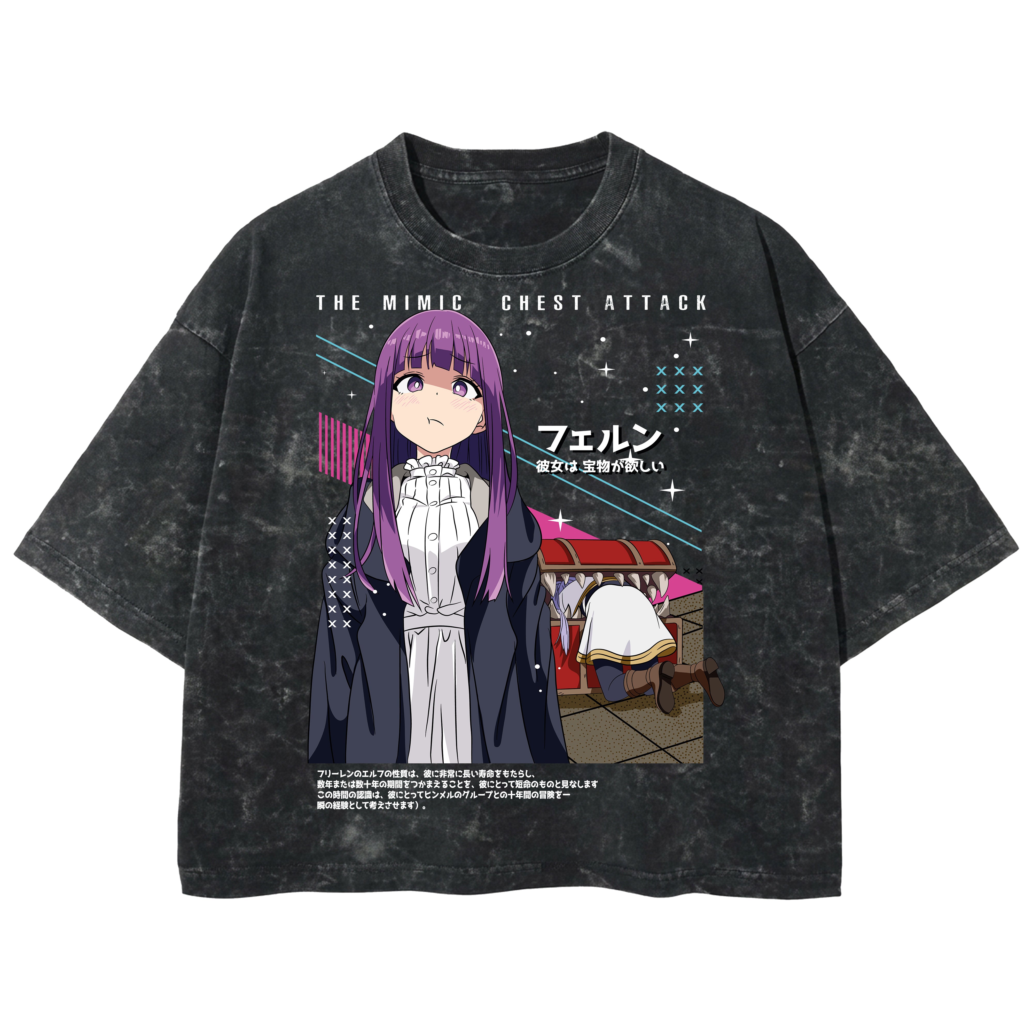 Playera streetwear premium de anime y gaming ExtraLife MX, corte boxy deluxe mineral wash heavyweight en color Acid Wash, moda urbana mexicana de culto.